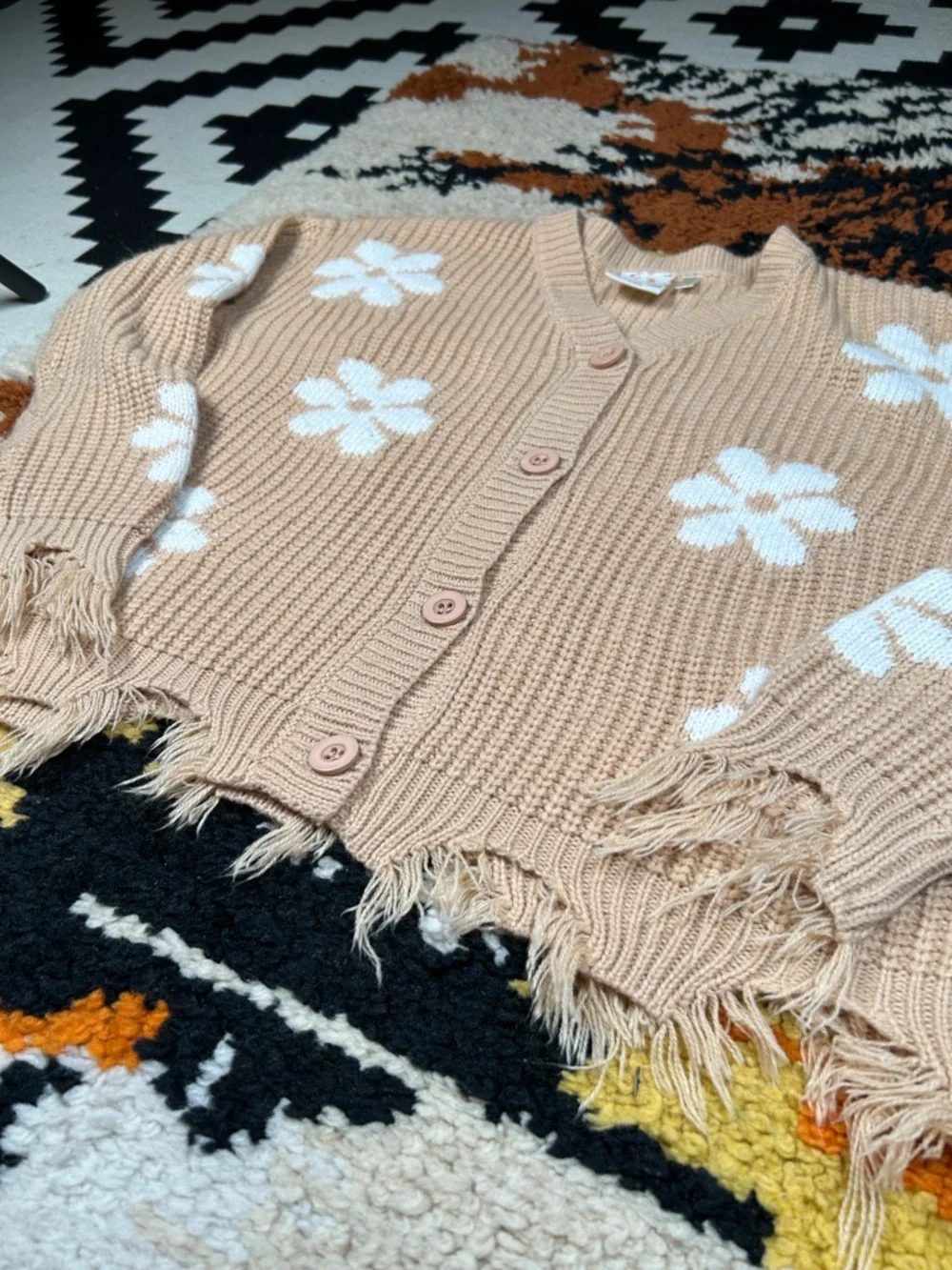 Cool Chick, BELLE du JOUR, distressed flower cardigan!!